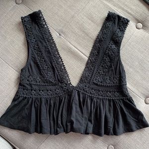 Black Crop Floral Ruffle Tank Top